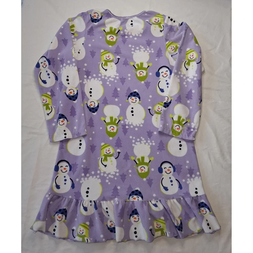 Carters Super Comfy Kids Girls Snowman‎ Print Fleece Nightgown Pajama Dress L